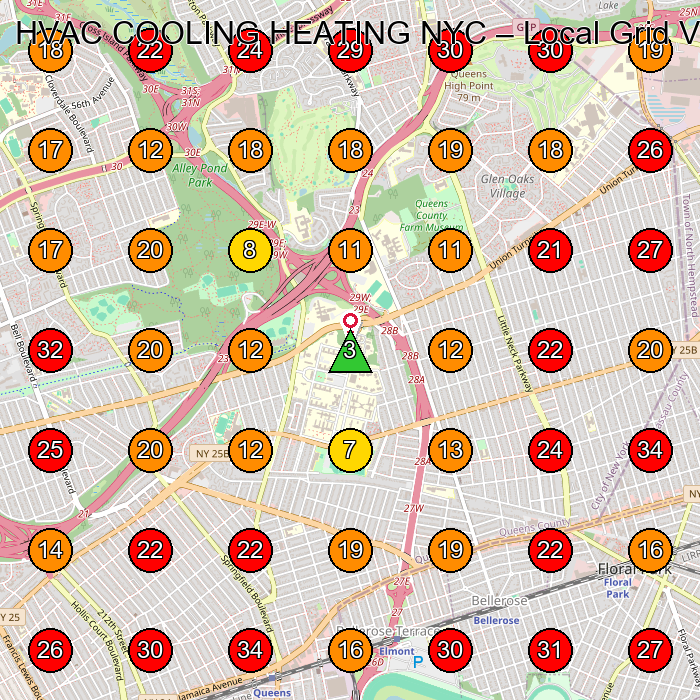 HVAC COOLING HEATING NYC GeoGrid visibility map for Hvac Contractor in Queens